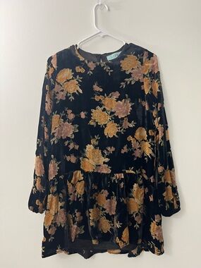 Karlie Black Velvet Floral Tunic with Mustard Blooms
